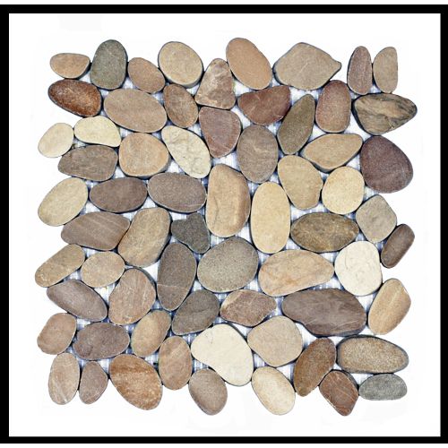 1 qm Mosaik Beige Braun - K-557 - Kieselstein flach Naturstein Fliesen Bodenbelag