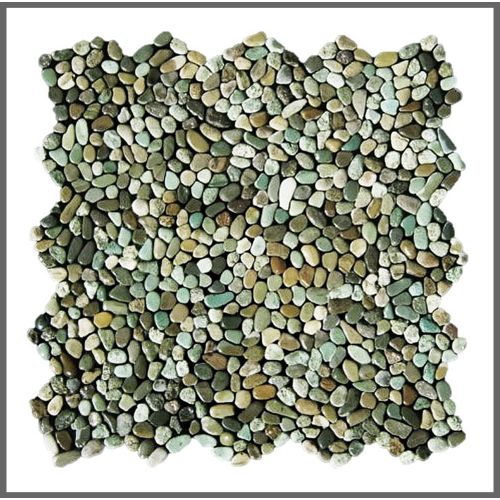 1 Mosaik-Fliese - K-562 - Micro Pebble Green Multicolour - Kieselsteinmosaik - Naturstein - Boden-Design