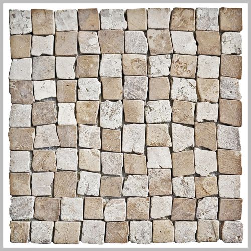 1 Mosaikfliese Mokka Weiß - M-030 - Naturstein Marmor Mosaik Fliese 3 x 3 gebrochen