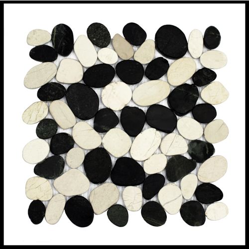 1 qm - K-553 - Black and White Cut - Kieselstein - Mosaik - Fliesen - Naturstein-Bodenbelag