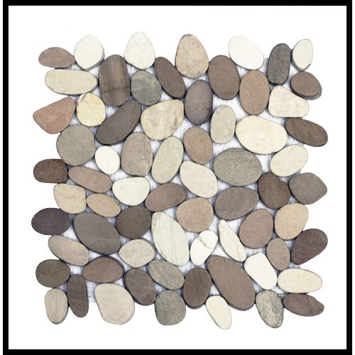 1 qm Mosaik Beige Braun Weiß - K-554 - Kieselstein flach Naturstein Fliesen 