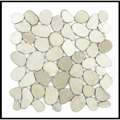 1 qm - K-556 - White Cut - Kieselstein - Mosaik - Fliesen - Naturstein-Bodenbelag