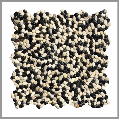 1 Mosaik-Fliese - K-558 - Pebble Black Ivory - Mosaikfliesen - Kieselsteinmosaik - Naturstein -