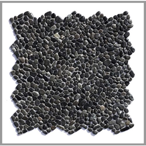 1 Mosaik-Fliese - K-561 - Micro Pebble Black - Kieselsteinmosaik - Naturstein - Boden-Design -