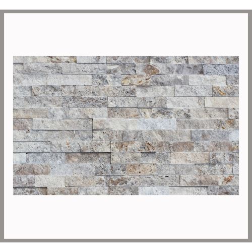 1 qm - W-021 - Wall Stone - Travertin - Silver Grey - Wand-Verblender - Wandverkleidung - Naturstein - Wand-Design