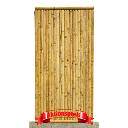 Bambus-Lattenzaun aus Moso-Bambus mit horizontaler Verstärkung oben und unten, naturbelassen, 180x180 cm, ideal als Sichtschutz im Garten
