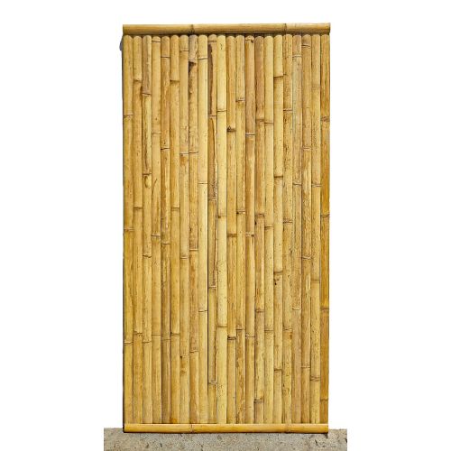 Bambus-Lattenzaun aus Moso-Bambus mit horizontaler Verstärkung oben und unten, naturbelassen, 180x180 cm, ideal als Sichtschutz im Garten