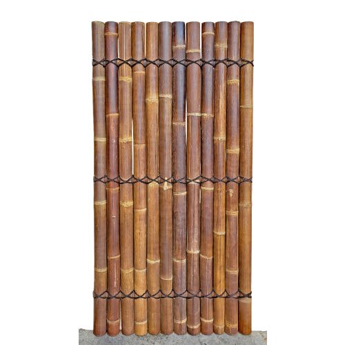 Dunkler Bambus Sichtschutz aus Wulung-Halbschalen, 90x180 cm, mit schwarzer Kordelbindung – natürlicher Gartenzaun oder Balkon Sichtschutz