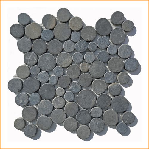 1 Mosaikfliese Marmor Grau Naturstein rund geschnitten - CO-001 - Kieselstein-Optik