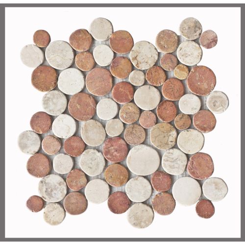 1 qm Mosaik CO-004 Marmor Münzen Kiesel Stein rund Bodenfliesen 