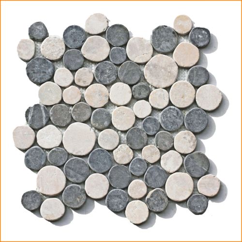 Mosaikfliese Naturstein Grau Weiß Marmor Münzen rund CO-006