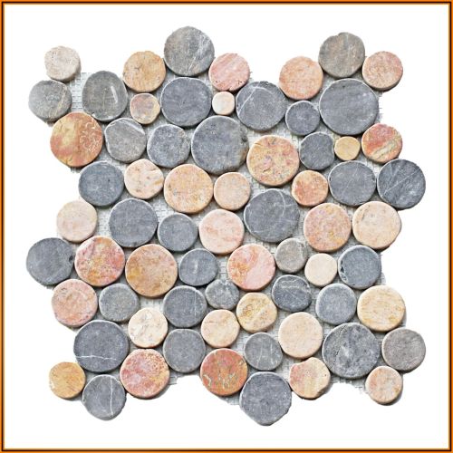 1 qm Mosaik Grau Rot CO-007 Marmormosaik Bodenfliesen runde Kiesel