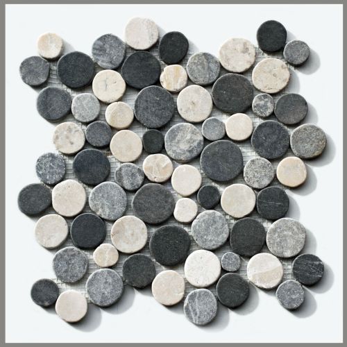 1 qm Mosaik CO-009 Marmor Münzen Kiesel Stein rund Bodenfliesen 