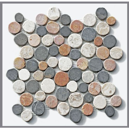 1 qm Mosaik CO-015 Marmor Coin Kiesel Steine rund Badfliesen 