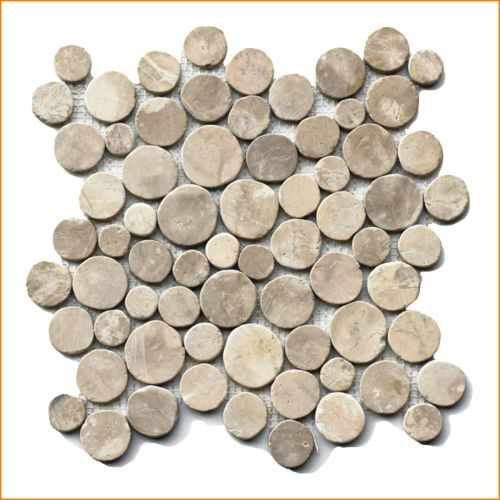 1 Mosaikfliese Marmor Mokka Naturstein rund Kieselstein CO-021