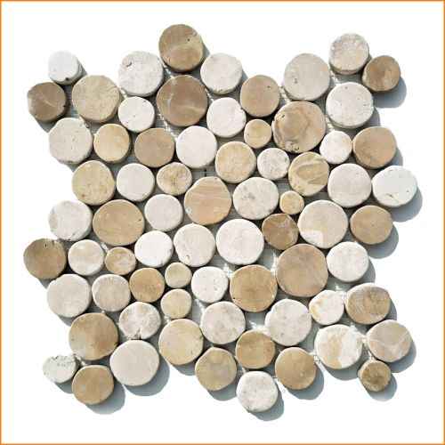 1 Mosaikfliese Naturstein Mocca Weiß Marmor Fliesen Optik rund CO-022