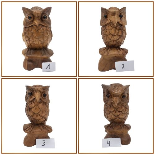 Handgeschnitzte Holz-Eule aus Shuar-Holz – D-005 - Dekofigur Unikat (ca. 25 cm)