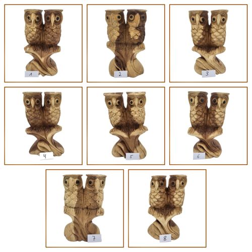 Eulenpaar aus Shuar-Holz – D-004 - handgeschnitzte Holzfigur 34 cm (Unikat)