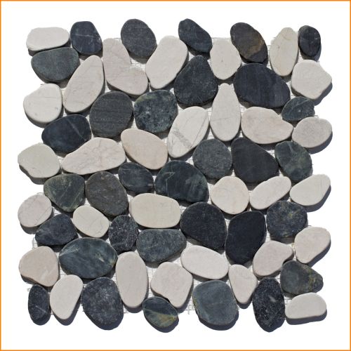 1 Mosaik-Fliese - K-553 - Black and White Cut - Boden-Design - Mosaikfliesen - Naturstein - Kieselsteinmosaik