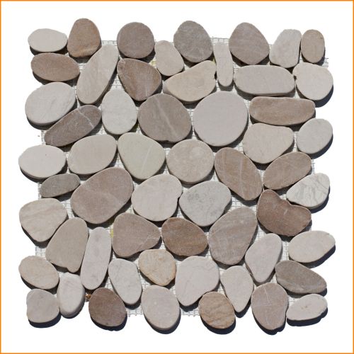 1 Mosaikfliese Braun Weiß Cut - K-554 - Kieselsteinmosaik Naturstein Bodenfliesen