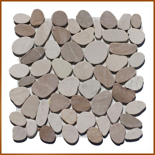 1 qm Mosaik Beige Braun Weiß - K-554 - Kieselstein flach Naturstein Fliesen