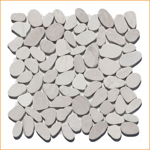 1 Mosaik-Fliese - K-556 - White Cut - Boden-Design - Mosaikfliesen - Naturstein - Kieselsteinmosaik