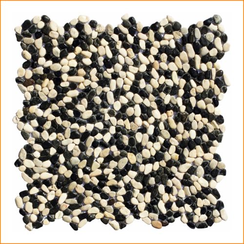 1 Mosaik-Fliese - K-558 - Pebble Black Ivory - Mosaikfliesen - Kieselsteinmosaik - Naturstein -