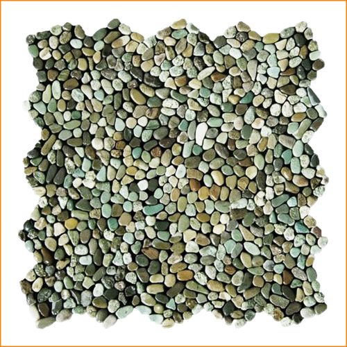 1 Mosaik-Fliese - K-562 - Micro Pebble Green Multicolour - Kieselsteinmosaik - Naturstein - Boden-Design