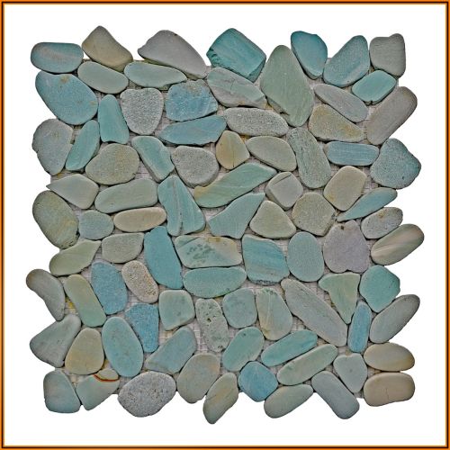 1 qm Mosaik Green Flores Cut - K-574 - Kieselstein flach Naturstein Fliesen Bodenbelag