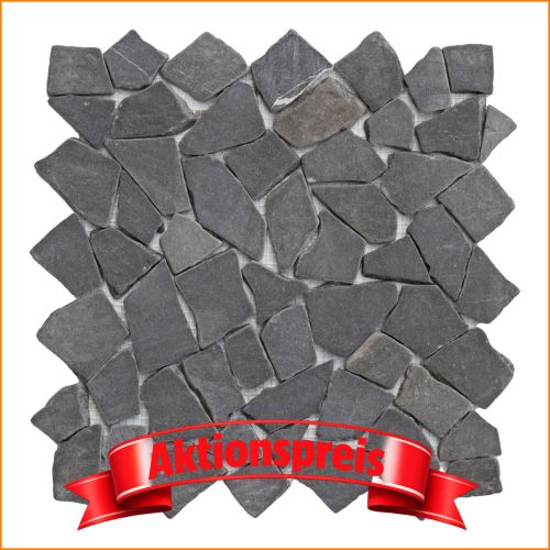 Marmormosaik in Grau, 30×30 cm – Naturstein-Bruchoptik auf Netz für Wand und Boden im Bad/Dusche.