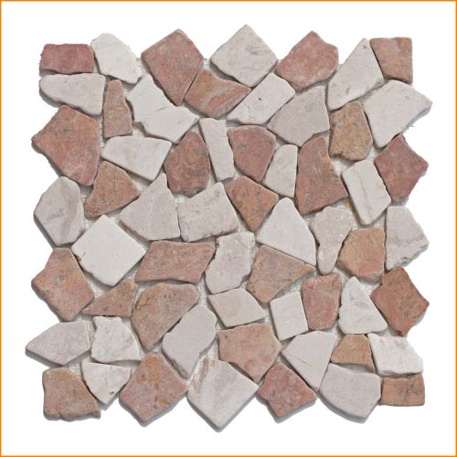 1 Mosaikfliese Toskana Rot Weiß Naturstein Marmor - M-004 - 