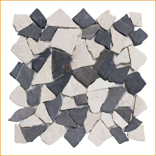 1 Mosaikfliese Naturstein Marmor Grau Weiß - M-006 - 
