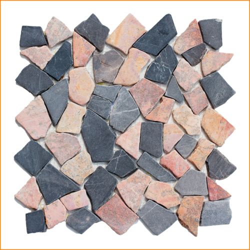 1 Mosaikfliese - M-007 - Toskana Grau Rot Marmor Bruchstein Bodenfliesen Wandfliesen