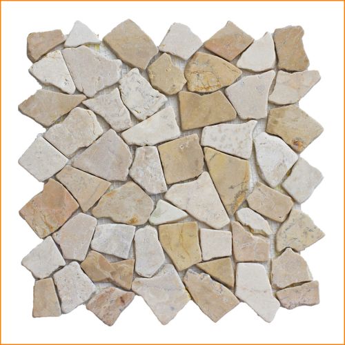 1 Mosaikfliese Sandgelb Weiß - M-013 - Natursteinmosaik Bodenfliesen Wandfliesen