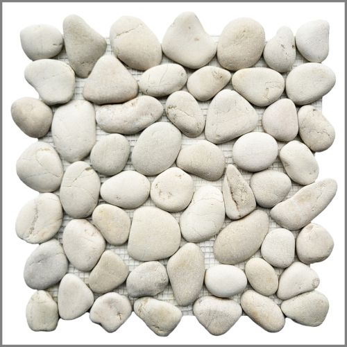 Mosaik White Pebble - 1 qm - K-552 - One Cut - Kieselstein - Mosaik - Fliesen - Naturstein - Bodenfliesen - Wandfliesen