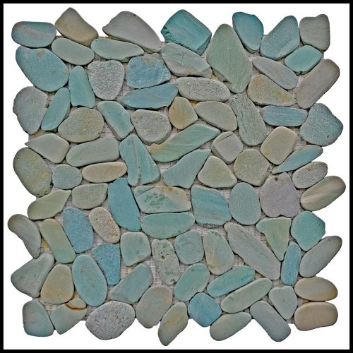 1 qm Mosaik Green Flores Cut - K-574 - Kieselstein flach Naturstein Fliesen Bodenbelag