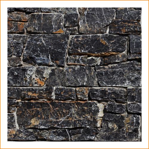1 Muster - W-005 - Black Limestone - Wanddesign - Steinwand - Naturstein-Mauer - Naturstein-Wand