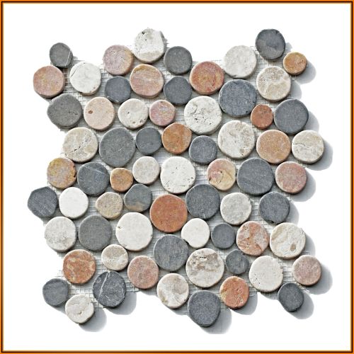 1 qm Mosaik CO-015 Marmor Coin Kiesel Steine rund Badfliesen 