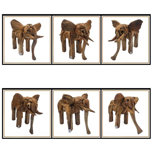 Elefant aus recyceltem Teakholz – D-001 - handgefertigte Holzskulptur (Unikat)