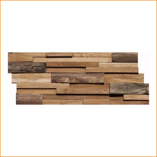 Natürlicher Wandverblender aus recyceltem Teakholz – harmonische Holzpaneele in warmen Braun- und Beigetönen für stilvolle Wandgestaltung.