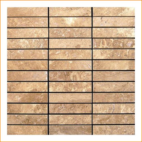 Travertin-Mosaik Rechteck Beige – 30 × 30 cm Natursteinfliesen mit feiner Struktur, ideal für Wand und Boden im mediterranen Stil.