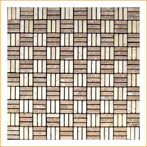 Travertin-Mosaik 30 × 30 cm im Blockmuster – Natursteinfliesen in Beige und Braun für edle Wand- und Bodengestaltung.