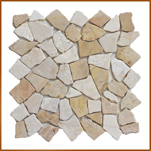 Helle Marmor-Mosaikfliese 30×30 cm, beigefarbener Naturstein in Bruchoptik – ideal für Küche, Dusche und Wohnbereich.