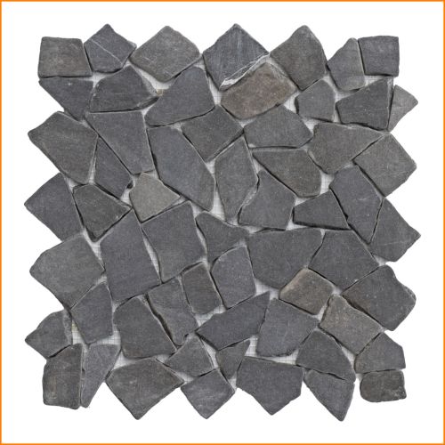 Marmormosaik in Grau, 30×30 cm – Naturstein-Bruchoptik auf Netz für Wand und Boden im Bad/Dusche.