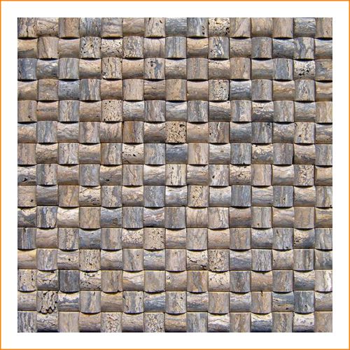 Travertin-Mosaik 3D in Grau-Braun – Natursteinfliesen mit gewölbter Oberfläche für stilvolle Wand- und Bodenverkleidung.