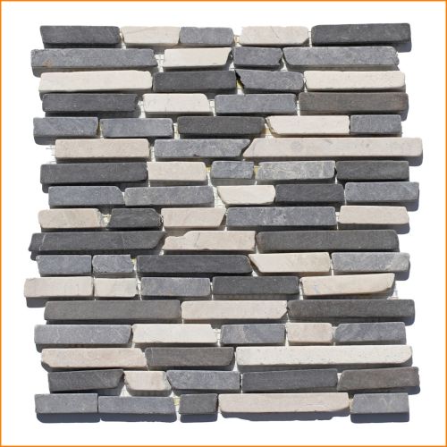 Marmor Stäbchenmosaik in Grau und Beige 30×30 cm – modernes Natursteinmosaik für elegante Wandgestaltung in Bad, Küche und Wohnzimmer.