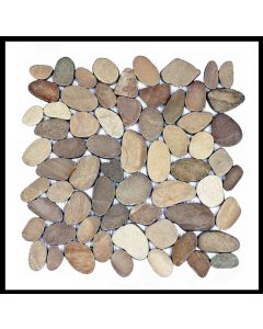 1 qm Mosaik Beige Braun - K-557 - Kieselstein flach Naturstein Fliesen Bodenbelag