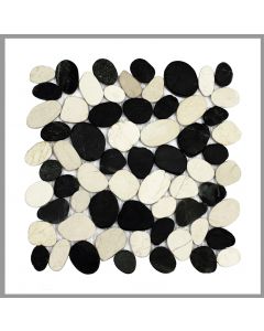 1 Mosaik-Fliese - K-553 - Black and White Cut - Boden-Design - Mosaikfliesen - Naturstein - Kieselsteinmosaik