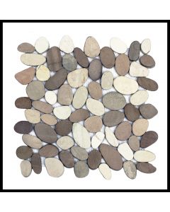 1 qm Mosaik Beige Braun Weiß - K-554 - Kieselstein flach Naturstein Fliesen 