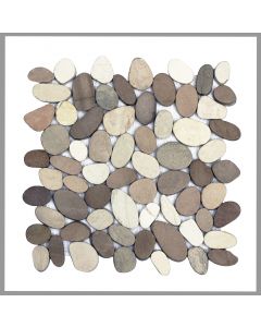 1 Mosaik-Fliese - K-554 - White + Beige Brown Cut - Boden-Design - Mosaikfliesen - Naturstein - Kieselsteinmosaik